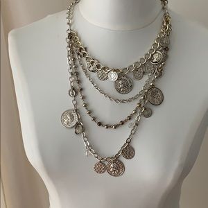 Coin necklace Gypsy or bohemian style silver color